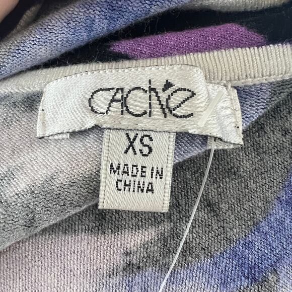 CACHE Purple Black White Animal Print Leopard 3/4 Sleeve Knit Top XS NEW - Picture 4 of 7